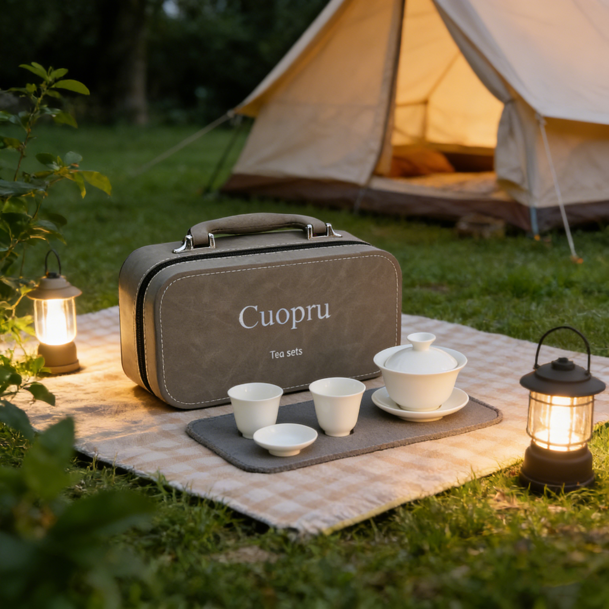 Cuopru Portable Travel Tea Set, 5-Piece White Porcelain Gaiwan Tea Set with Carry Case